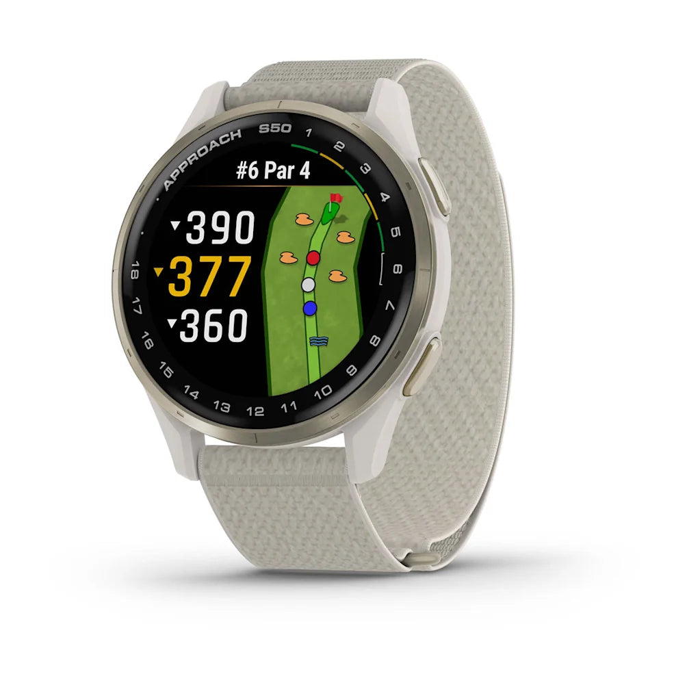 Approach S50 - 43 mm, Nylon Ivory Cream Gold. – Garmin Chile