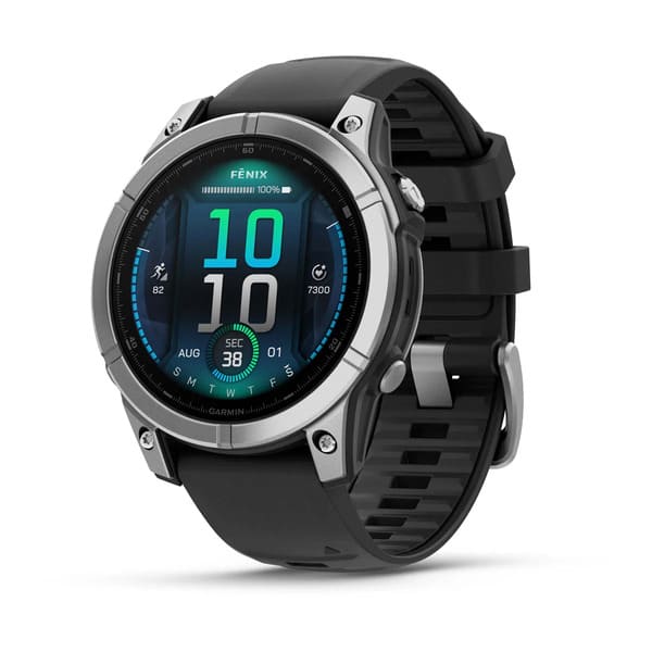 fēnix® E – 47 mm acero inoxidable con correa de silicona negra