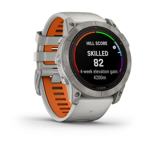 fenix® 7X Pro – Sapphire Solar, Titanium with Fog Gray/Ember Orange Band