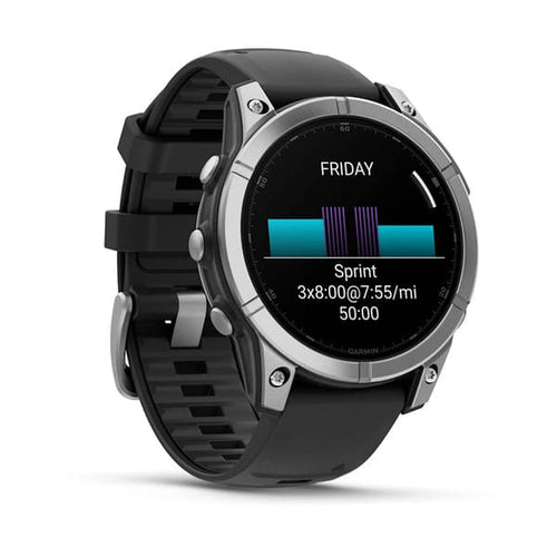fēnix® E –  47 mm acero inoxidable con correa de silicona negra
