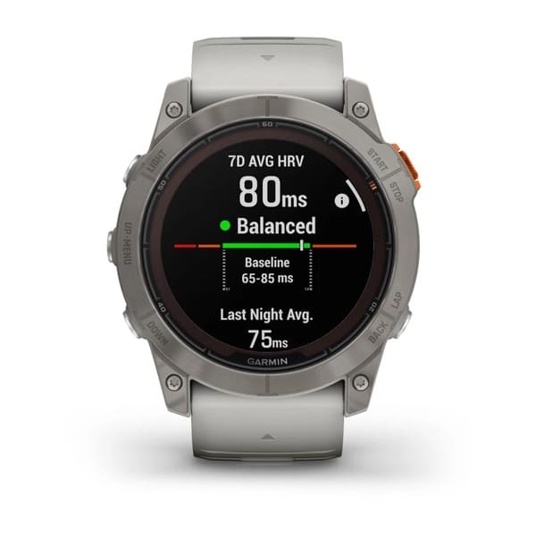 fenix® 7X Pro – Sapphire Solar, Titanium with Fog Gray/Ember Orange Band