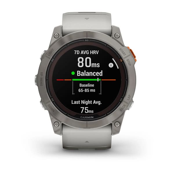 fenix® 7 Pro – Sapphire Solar, Titanium with Fog Gray/Ember Orange Band