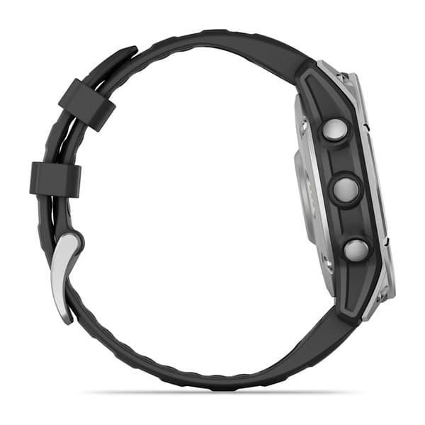 fēnix® E –  47 mm acero inoxidable con correa de silicona negra