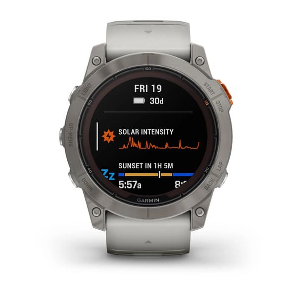 fenix® 7 Pro – Sapphire Solar, Titanium with Fog Gray/Ember Orange Band